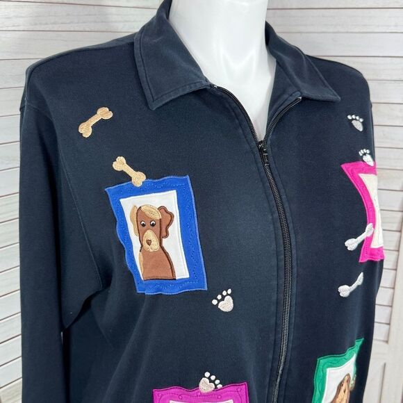 Bechamel Dog Lover Embroidered Patches Full Zip Cardigan Jacket Blue Large - Picture 5 of 11